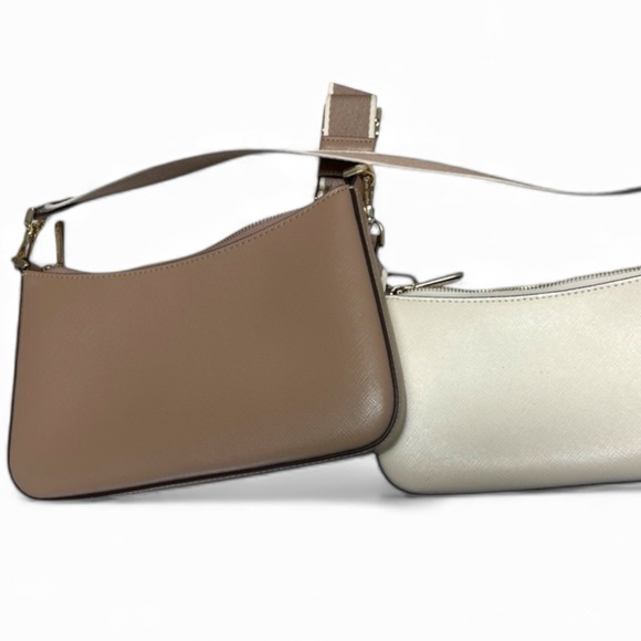 Kate Spade Taupe & Ivory Saffiano Double-Zip Convertible Crossbody Bag Purse Set - Picture 8 of 8